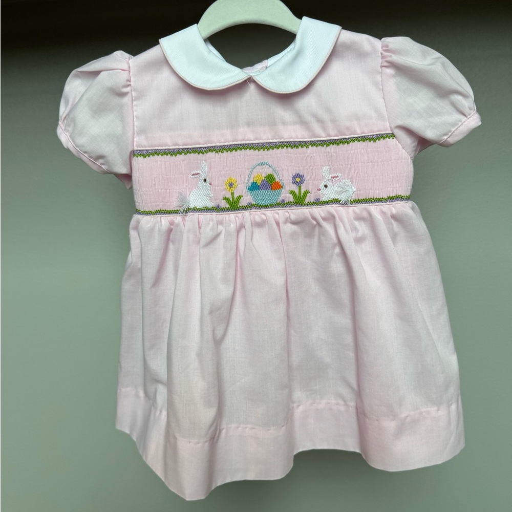 Carriage Boutique Pink Dress with Embroidered Bunnies